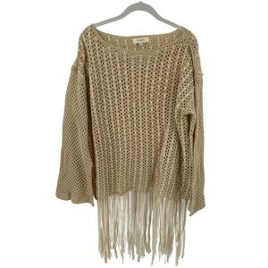 Umgee Womens Crochet Open Knit Sweater Size XXL Beige Boho Swim Cover Coastal